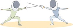 two fencers are practicing their moves with their swords