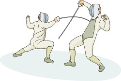 two fencers in action with their fencing equipment