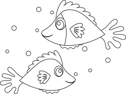 two fish swimming in water black outline