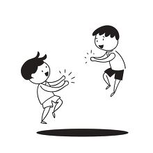 Two kids playing with each other in a black and white sketch