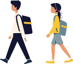 two kids walking to school with their backpacks clip art