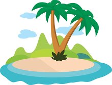 two palm tree on small island clipart