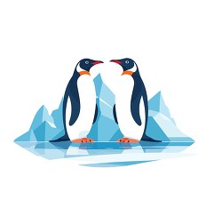 two penguins facing each other standing gracefully on ice