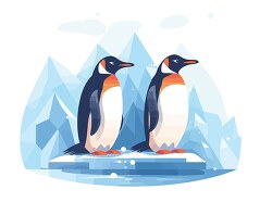 two penguins standing on ice looking out to the sea clip art