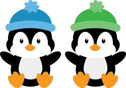 two penguins wearing hats and sitting next to each other
