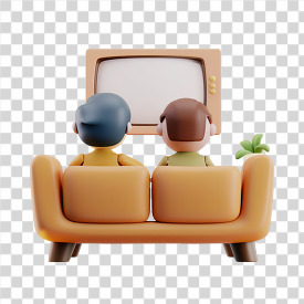 two people sitting on a couch people watching tv 3d clay icon Transparent PNG