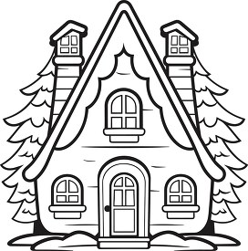 two story christmas house black outline printable coloring