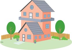 two story house fence yard trees clipart