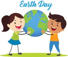 two students holding globe for earth day clipart