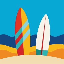 Two surfboards on beach clipart with wavy ocean