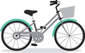 two wheeled bicycle with pedals and basket gray color clip art