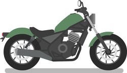 two wheeled green motorcycle with saddle seat clipart