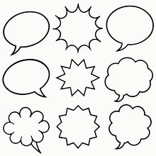 variety of black outlined speech bubbles on a white background