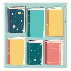variety of books with unique cover designs and colors