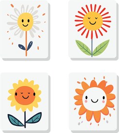 variety of cute simple similing flowers in separate squares