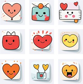 variety of squares with different cute hearts