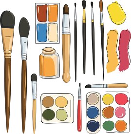 various sized paintbrushes with colorful paint splatters and pai