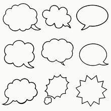 Various speech bubbles in black and white clipart