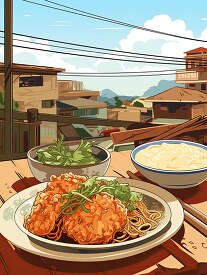 Vector art of Busan Korea traditional fish cakes served with noo