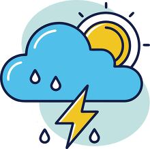 Vector icon of a lightning bolt in a cloud with rain sun clipart