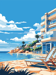 vector illustration hotel overlooking bondi beach australia