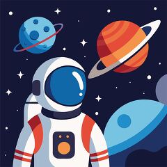 vector illustration of an astronaut gazing at planets and stars 