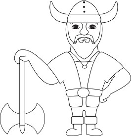 viking man with helmet axe black outline clipart