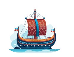 viking ship sails open out at sea
