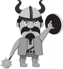 viking with spiked hammer or flail and wooden shield clipart