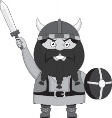viking with sword and wooden shield clipart