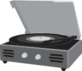 vintage record player with vinyl record gray color clipart