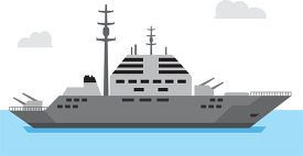 war ship at sea shows radar and weapons gray color clip art