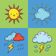 Weather Icons with sun clouds thunder bolt clipart