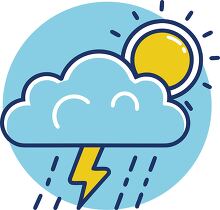 Weather symbol with a cloud rain and sun in line art clipart