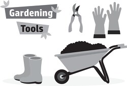 wheelbarrow gardening tools and equipment  gray color clip art