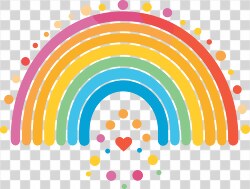 whimsical clipart of a rainbow with decorative bubbles
