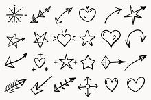 whimsical collection of hand drawn arrows hearts and stars in bl