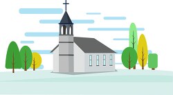 white christian church surrounded by trees clipart