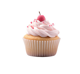 white cupcake with pink frosting 3d