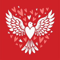 white dove with heart details on a red background