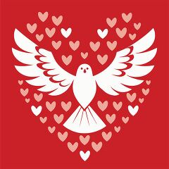 white dove with hearts on a red background representing love