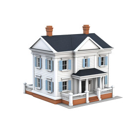 white two story colonial style house 3d