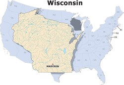 Wisconsin state large usa map clipart