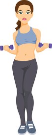 woman in workout costume holding dumbbells clipart