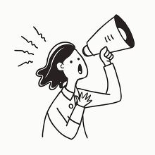 woman making an announcement with a megaphone