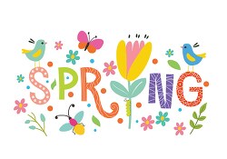 word spring typographysurrounded by cute colorful spring flowers