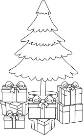 xmas tree with many gifts black outline