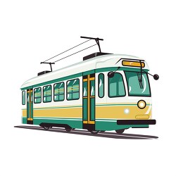 yellow and white tram depicted in a simple cartoon style
