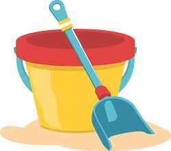 yellow sand bucket with blue shovel clipart