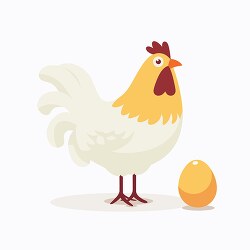 yellow white chicken standing next to an egg